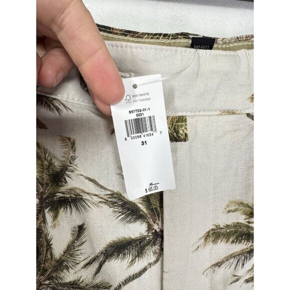 Banana Republic Linen Blend 9" Shorts Mens 31 Cream Green Palm Pleated Front NEW - Picture 5 of 11